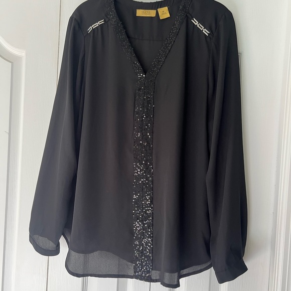 Valerie Stevens Tops - Valerie Steven’s Black Sequin Trim Blouse Size Medium